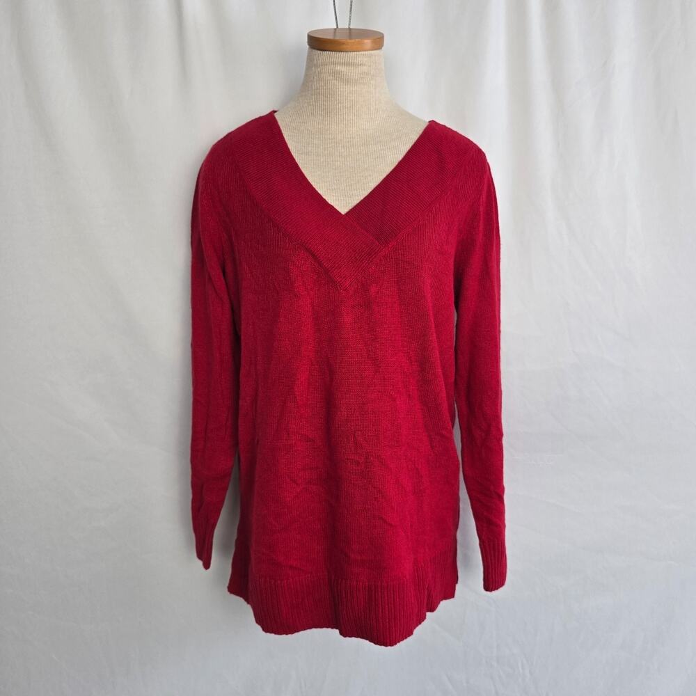 Karen Scott Cross V-Neck Sweater Women's S New Red Amore NWT